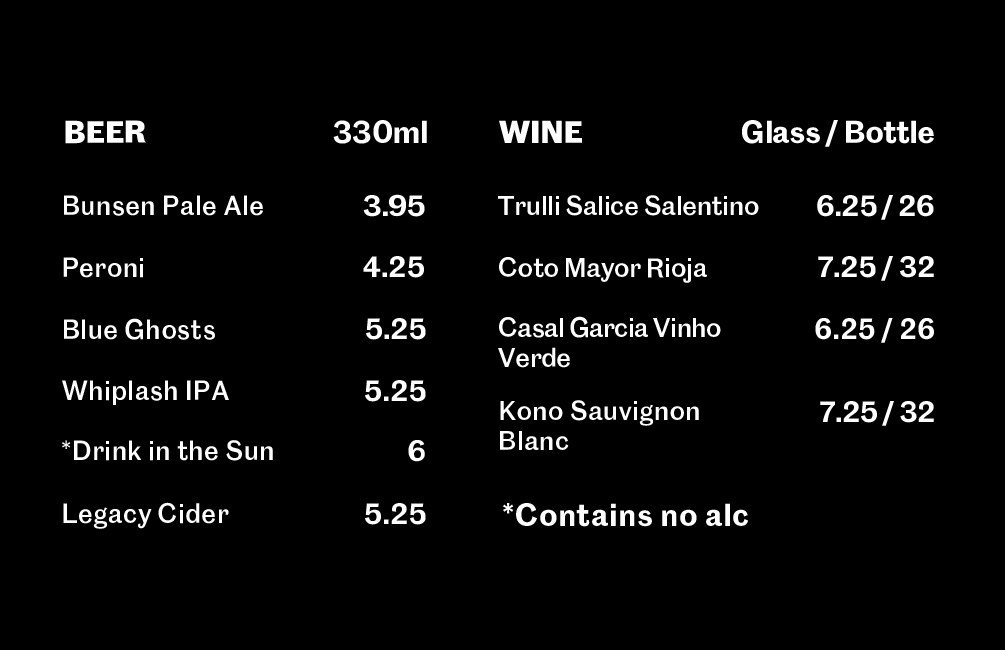 Bunsen drinks gbp menu