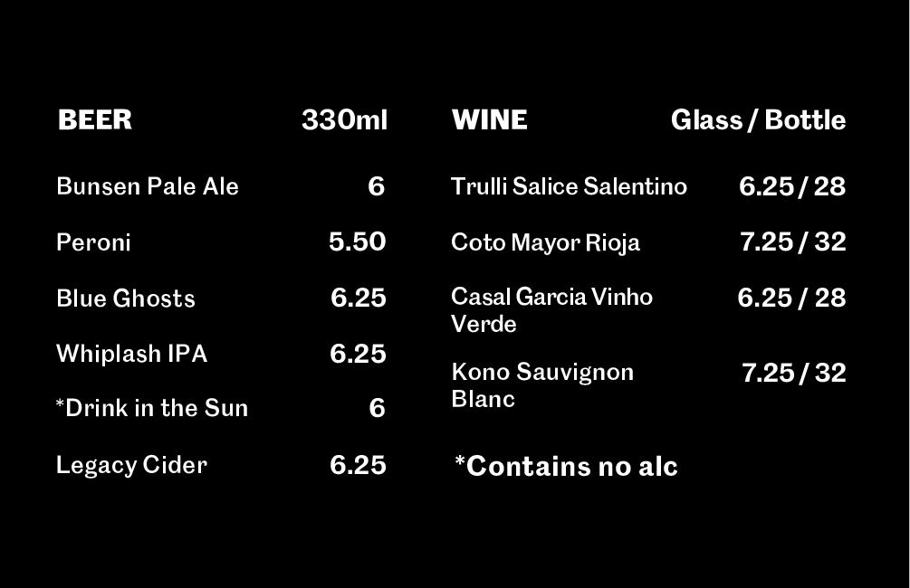 Bunsen drinks eur menu